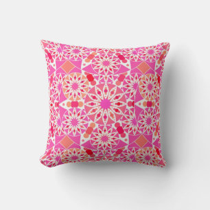 Coussin Motif de mandala, nuances de rose et corail