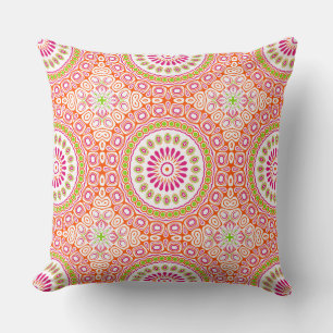 Coussin Motif de mandala vibrant fuchsia orange et vert