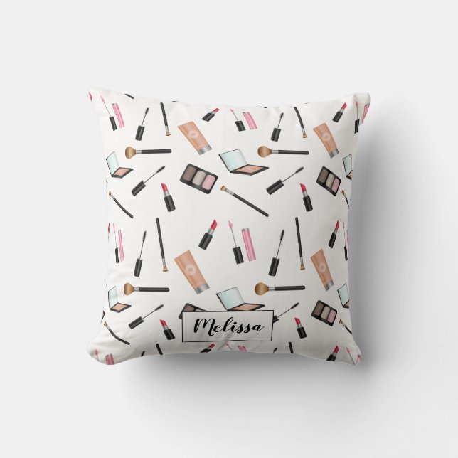 Coussin Motif De Maquillage Avec Nom Personnalisé (Recto)