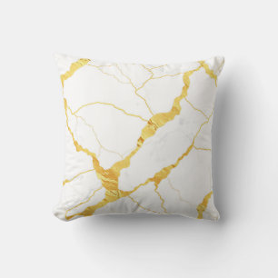 Coussin Motif de marbre blanc avec veines d'or