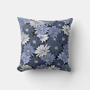 Coussin Motif de marguerite bleu et blanc