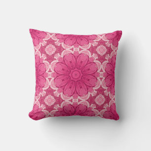 Coussin Motif de marguerite géométrique en corail et rose