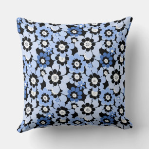 Coussin Motif de marguerite rétro bleu uni