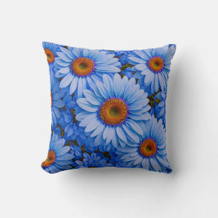 Coussin Motif de marguerites bleues fleuries rétro