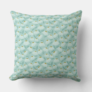 Coussin Motif de marguerites florales bleu sarcelle et ver