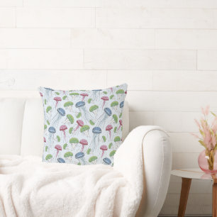 Coussin Motif de méduse lumineuse multicolore