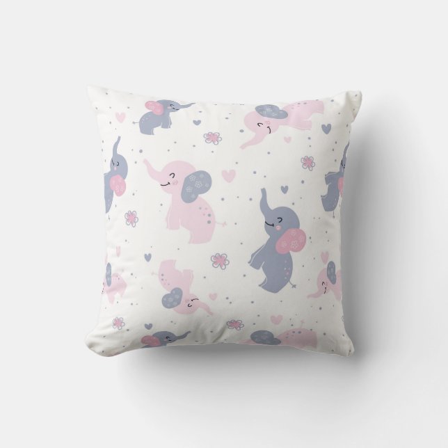 Coussin Motif de mignons éléphants de caricature (Recto)