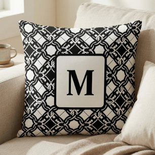 Coussin Motif de monogramme Art Déco noir blanc