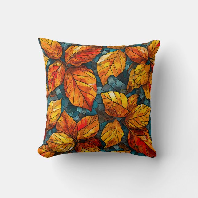 Coussin Motif de mosaïque d'automne (Recto)