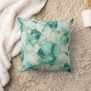 Coussin Motif de mosaïque en verre de mer aquarelle Aqua T