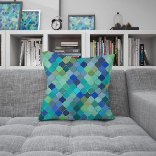 Coussin Motif de mosaïque marocaine bleu aqua