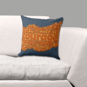 Coussin Motif de mot de courage à effet de larmes Orange &