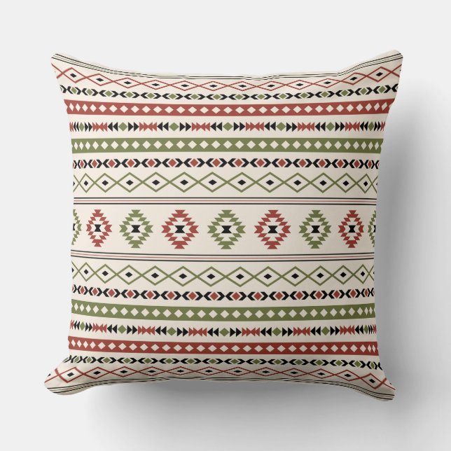 Coussin Motif de Motifs Mixtes De Crème Noire Verte Aztèqu (Recto)