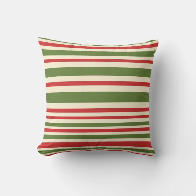 Coussin Motif de Noël à bande variable Crème verte rouge (Recto)