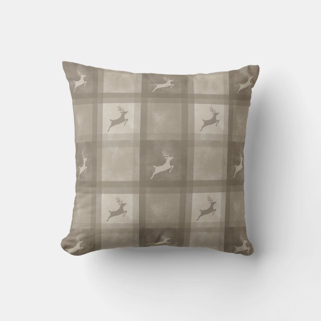 Coussin Motif de Noël à carreaux à l'aquarelle en beige ce (Recto)