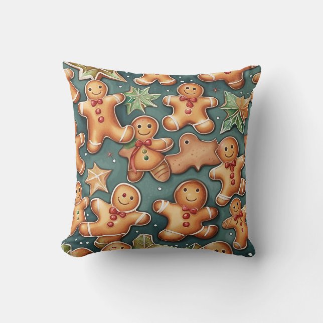 Coussin Motif de Noël brun de gingembre souriant (Recto)