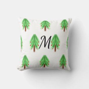 Coussin Motif de Noël simple aquarelle ajouter monogramme