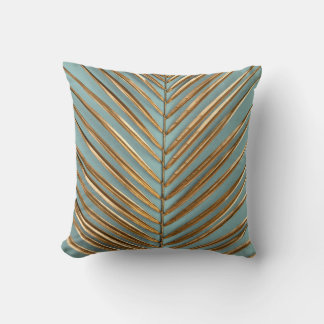 Coussin Motif de palme tropicale peint en or