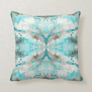 Coussin Motif de papier gris blanc turquoise artistique