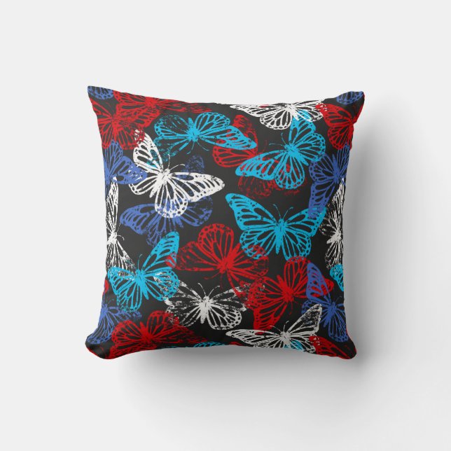 Coussin Motif de papillon Patriotique Rouge Blanc et Bleu (Recto)