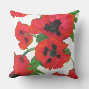 Coussin Motif de pavots orientaux d'écarlate sur le blanc