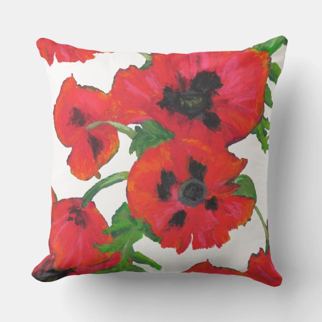 Coussin Motif de pavots orientaux d'écarlate sur le blanc (Recto)