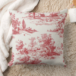 Coussin Motif de paysage campagnard Toile Rouge Rustique