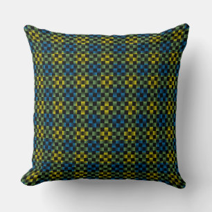 Coussin Motif de pesage bleu Jaune Vert Plaid