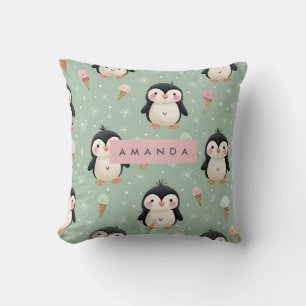Coussin Motif de pingouin et crème glacée personnalisé