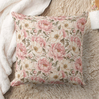 Coussin Motif de pivoines fleuries vintage