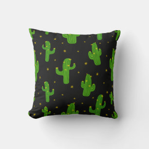 Coussin Motif de plante de cactus de dessin animé noir ver