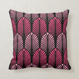 Coussin Motif de plume d'art déco, rose et noir fuchsia