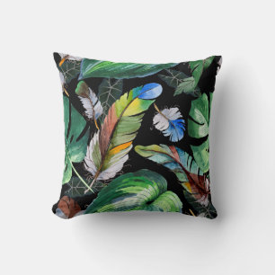 Coussin Motif de plume d'oiseau d'aquarelle de l'aile. Aqu