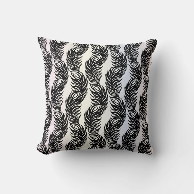 Coussin Motif de plumes Peacock abstrait noir et blanc (Recto)