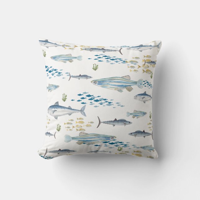 Coussin Motif de poisson bleu jaune (Recto)