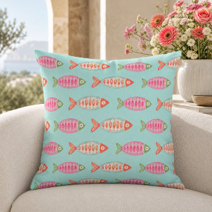 Coussin Motif de poisson d'été coloré côtier