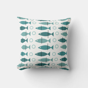 Coussin Motif de poisson moderne du milieu du siècle Turqu