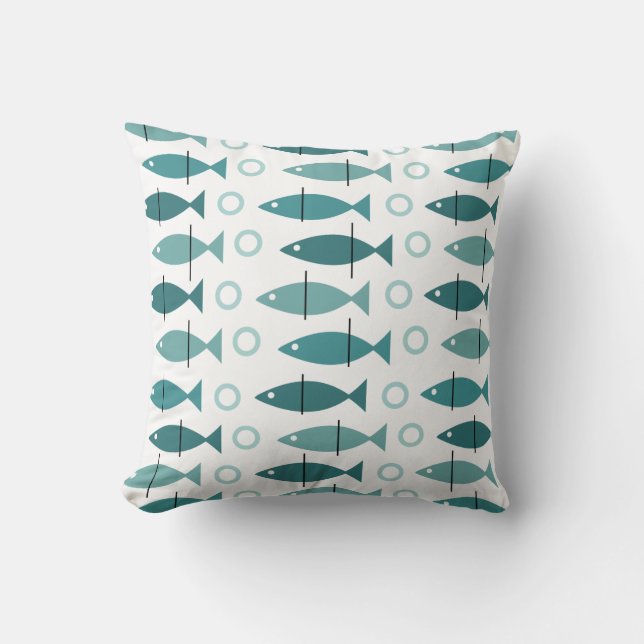 Coussin Motif de poisson moderne du milieu du siècle Turqu (Recto)