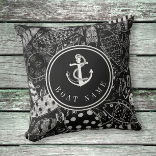 Coussin Motif de poisson noir et blanc Ancre nautique Nom 