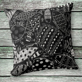 Coussin Motif de poisson noir et blanc Art moderne