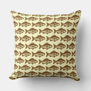 Coussin Motif de poisson - noix et jaune pâle