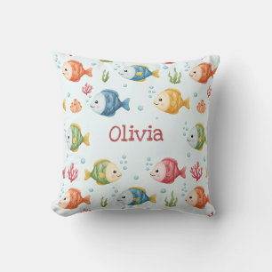 Coussin Motif de poissons tropicaux ludiques personnalisé