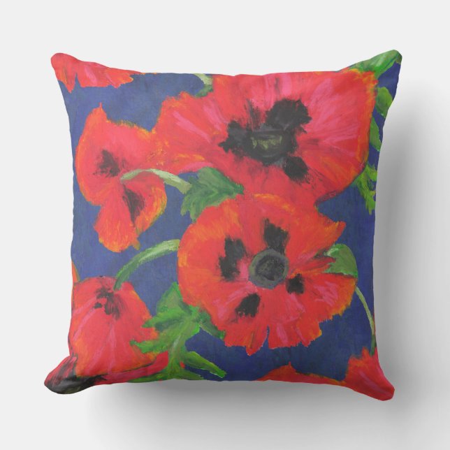 Coussin Motif de Poppies orientales rouges et noires sur b (Recto)