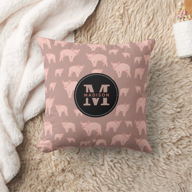 Coussin Motif de porc rose mou monogramme (Couverture)