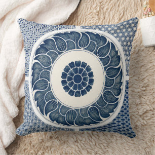 Coussin Motif de porcelaine antique chinoise bleu et blanc
