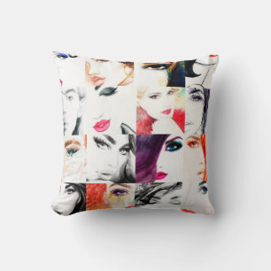 Coussin Motif de portrait féminin aquarelle