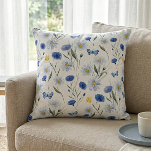 Coussin Motif de prairie de fleurs sauvages à l'aquarelle