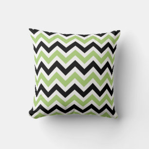 Coussin Motif de printemps vert et noir Chevron
