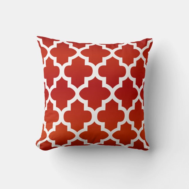 Coussin Motif de Quatrefoil blanc et rouge profond (Recto)