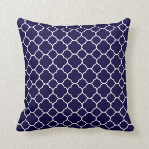 Coussin Motif de Quatrefoil de bleu marine